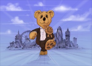 Harry Bear setting off on the campaign trail - illustration Will Tubby